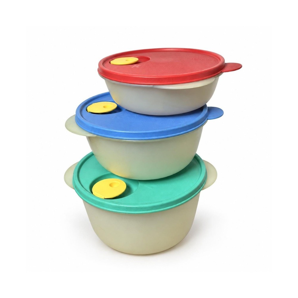 Tupperware CrystalWave Microwave Bowls 4¼ 6¼ 8½ Cup Vented Lids Set of 3